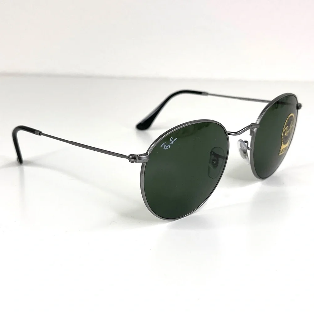 RAY BAN Icons 53mm Retro Round Metal Sunglasses NEW Matte Gunmetal Crystal Green